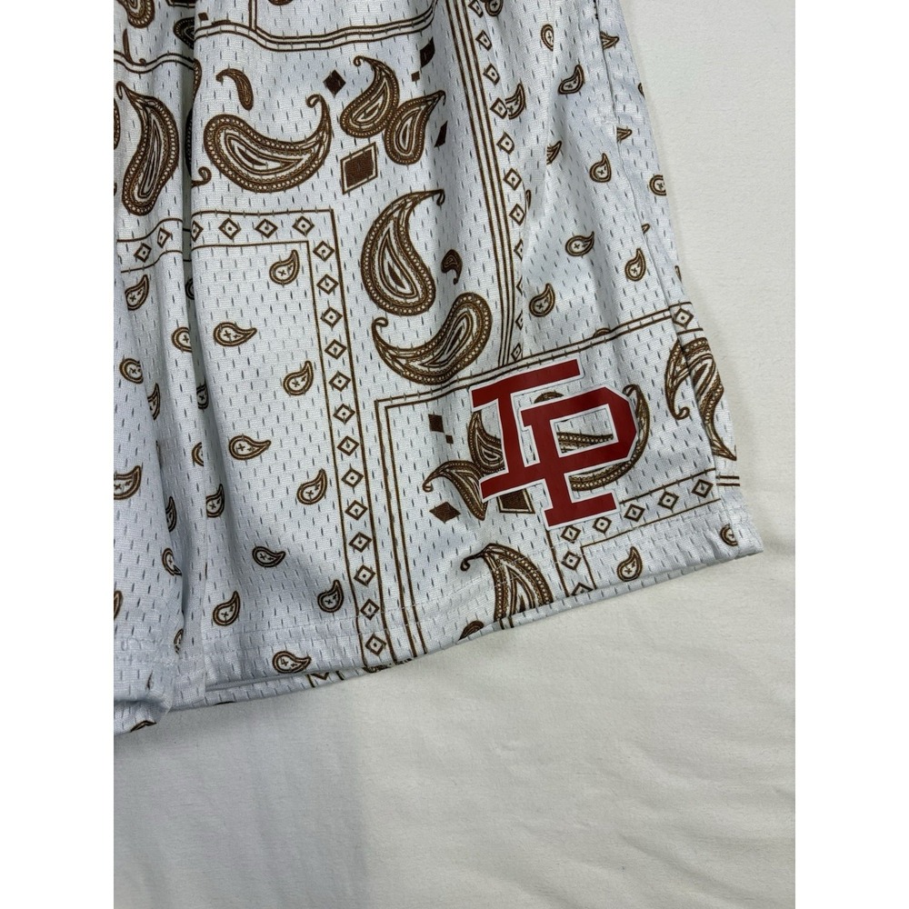 Inaka Power Mesh Shorts Mens XL White Brown Bandana Paisley Gym Workout - Picture 3 of 7